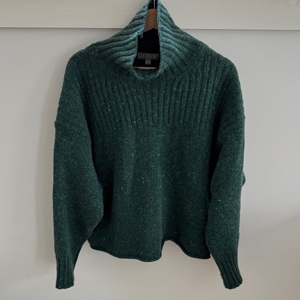 J. Crew Women's Ribbed Turtleneck Sweater Donegal Wool Blend Forrest Sprinkle L - Picture 4 of 9